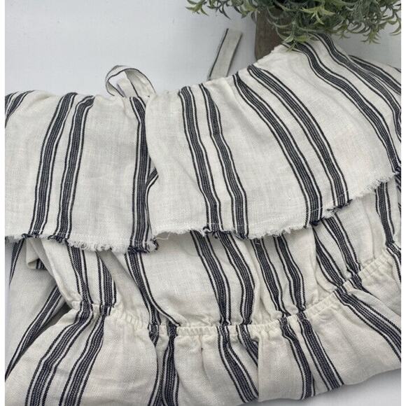 Reformation Linen Midi Length A line Dress Sz sm Stripes Back Tie Strapless - Picture 4 of 10